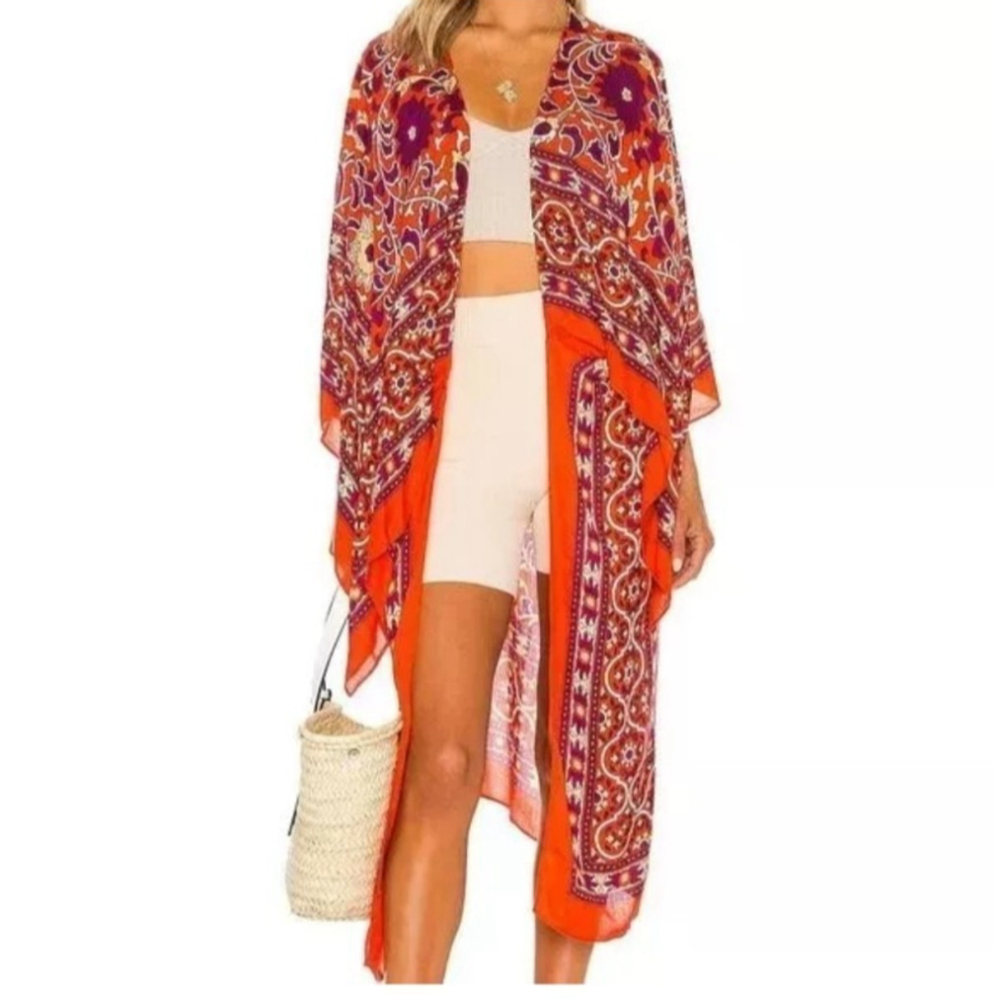 Free‎ People Kimono Clay One Size Orange Magic Dance Print
